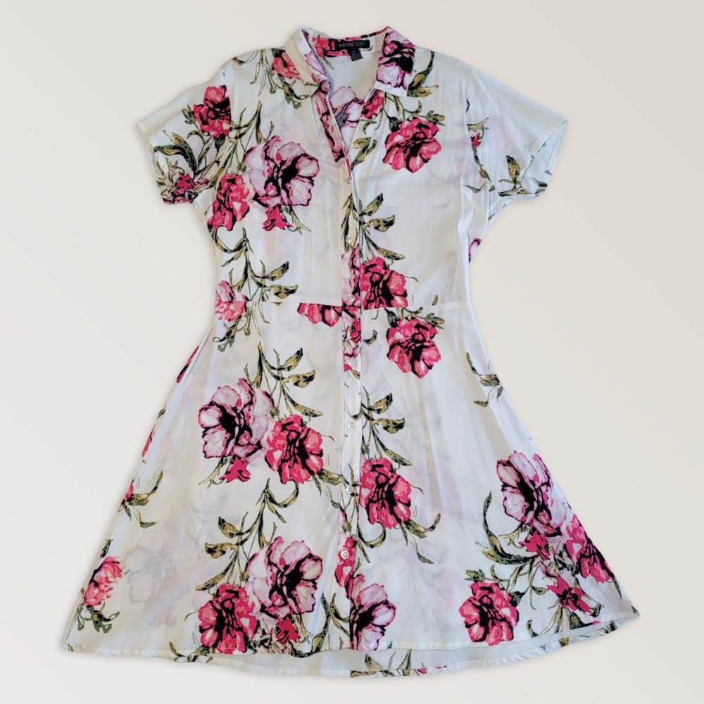 Floral Spring Sundress, Bohemian Summer Dress, Button down Dress, Size L